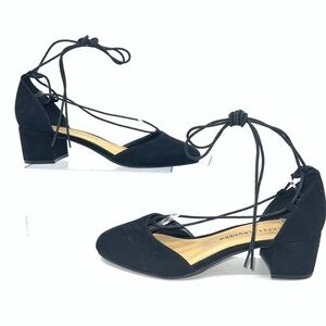 Chinese Laundry Women’s Black Vegan Suede Lace-Up Block Heels-Size 9/40